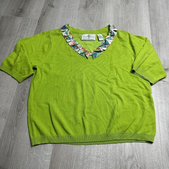 Design Options Philip Jane Gordon Sweater Medium Floral Collar Short Sleeve - Picture 1 of 10